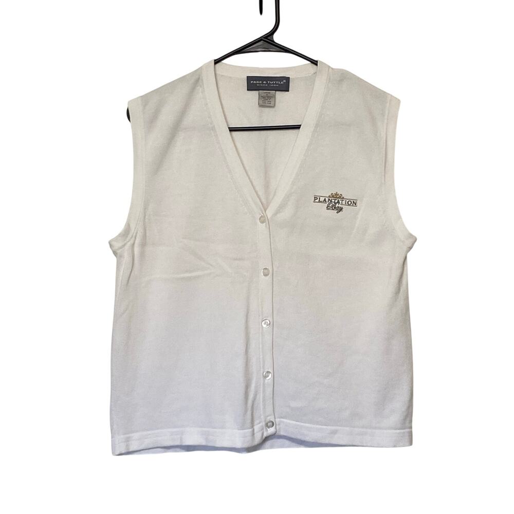 Page & Tuttle Sweater Vest M • White Knit • V‑Neck Button Front